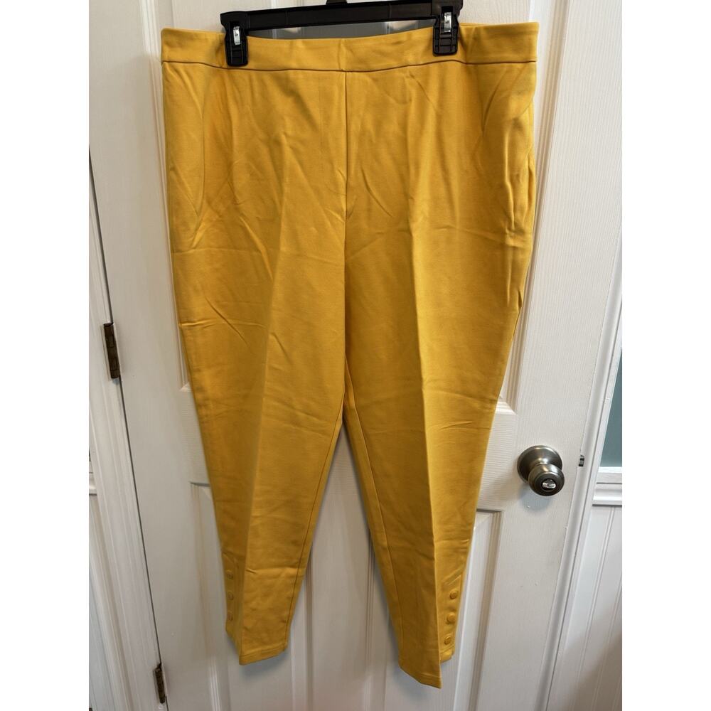 Joan Rivers XL Gold Knit Ankle Pants Snap Cuff Pull On Stretch Fitted New